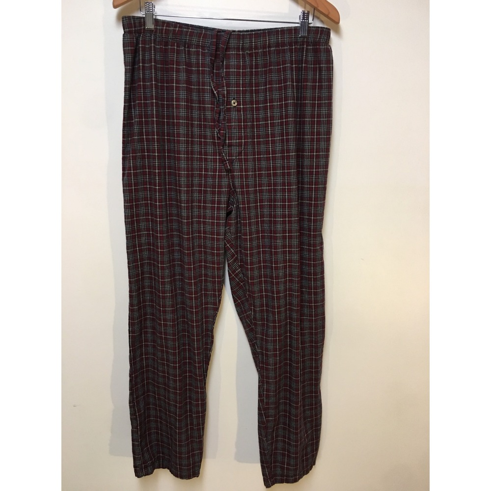 Puritan Pajama Pants Mens Large Red Plaid Woven Cotton Internal Drawstring